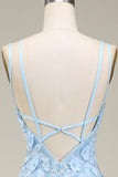 Stylish Light Blue Mermaid Long Prom Dress with Appliques