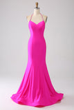 Fuchsia Mermaid Halter Backless Long Prom Dress