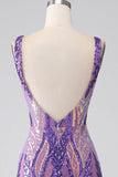 Dark Purple Mermaid V Neck Long Sparkly Prom Dress With Sequins