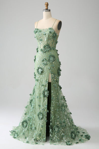 WEDTREND Women Green Prom Dress Mermaid Spaghetti Straps Corset ...
