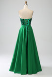 Sparkly Dark Green A-Line Sweetheart Corset Long Prom Dress