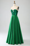 Sparkly Dark Green A-Line Sweetheart Corset Long Prom Dress