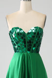 Sparkly Dark Green A-Line Sweetheart Corset Long Prom Dress