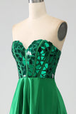 Sparkly Dark Green A-Line Sweetheart Corset Long Prom Dress