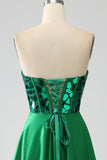Sparkly Dark Green A-Line Sweetheart Corset Long Prom Dress