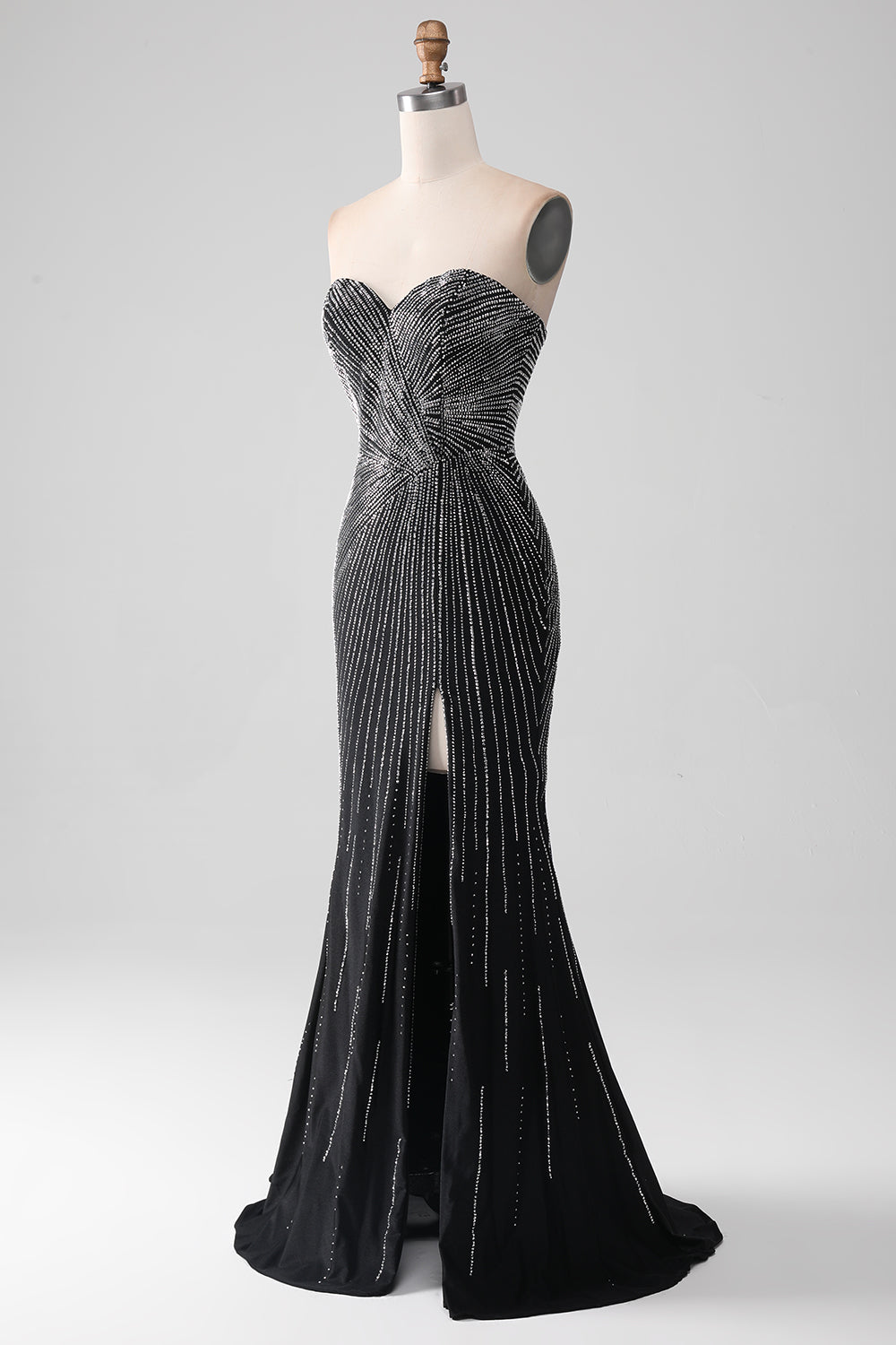 Black  Mermaid Strapless Glitter Long Prom Dress with Slit