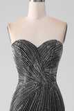 Black Mermaid Strapless Glitter Long Prom Dress with Slit
