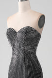 Black  Mermaid Strapless Glitter Long Prom Dress with Slit