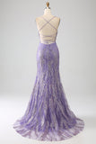Sparkly Mermaid Lilac Spaghetti Straps Long Prom Dress