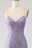 Sparkly Mermaid Lilac Spaghetti Straps Long Prom Dress