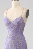 Sparkly Mermaid Lilac Spaghetti Straps Long Prom Dress