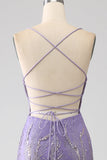 Sparkly Mermaid Lilac Spaghetti Straps Long Prom Dress