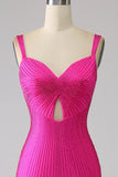 Sparkly Hot Pink Mermaid Spaghetti Straps Hollow-Out Long Prom Dress