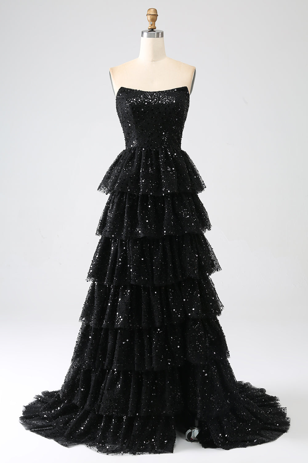 Wedtrend Women Sequins Black Tiered Prom Dress with Slit A-Line Strapless Evening Dress WEDTREND Wedtrend Women Sequins Black Tiered Prom Dress with Slit A-Line Strapless Evening Dress WEDTREND