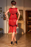 Sparkly Red Sequined Fringed Gatsby Dress with Vintage Accessories