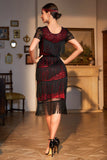 Burgundy Sparkly Sequined Fringed Flapper Dress with Accessories