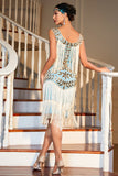 Blue Sparkly Round Neck Sequined Flapper Dress with Vintage Accessories