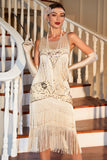 Champagne Fringed Gatsby Party Dress with Accessories Set