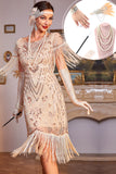 Sparkly Champagne Sequins Fringed Gatsby Dress with Accessories Set