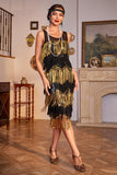 Sparkly Black and Golden Sequins Fringed Party Dress with Accessories Set