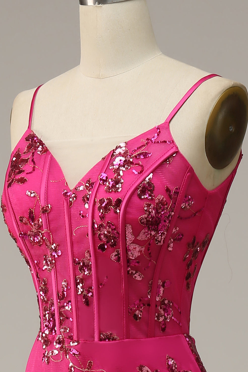 Hot Pink Mermaid Sequins Print Long Prom Dress