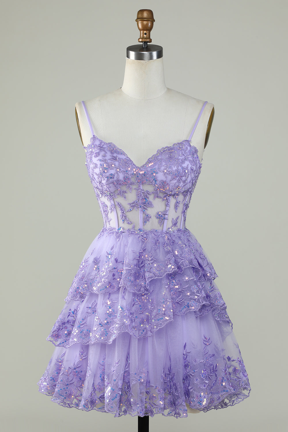 purple tiered homecoming dress Purple A Line Corset Homecoming Dress with 3D Butterflies