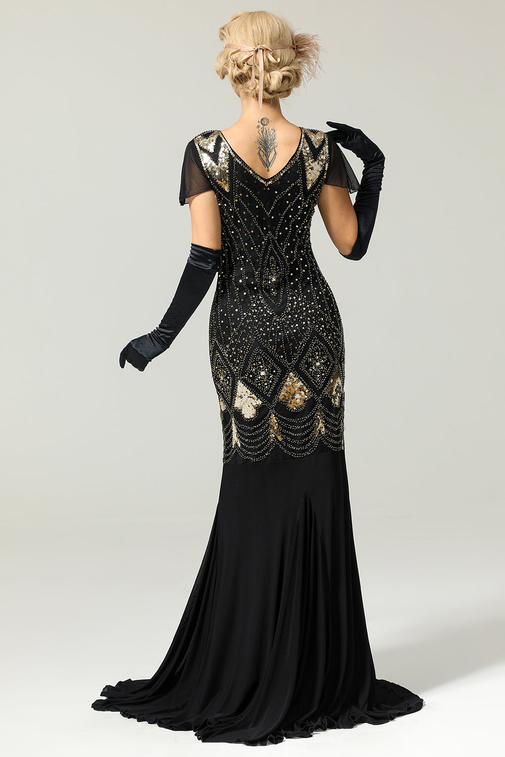 Black & Gold Mermaid Sequins Long Flapper Formal Dress