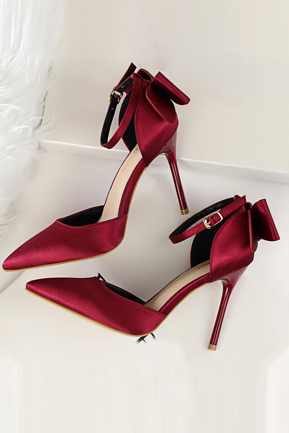 Wedtrend Women Satin Prom Heels Burgundy Strappy Stiletto Heels
