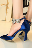 Silver Closed Toe With Chain Ankle Strap Wedding Prom Heels with Crystals