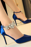 Silver Closed Toe With Chain Ankle Strap Wedding Prom Heels with Crystals