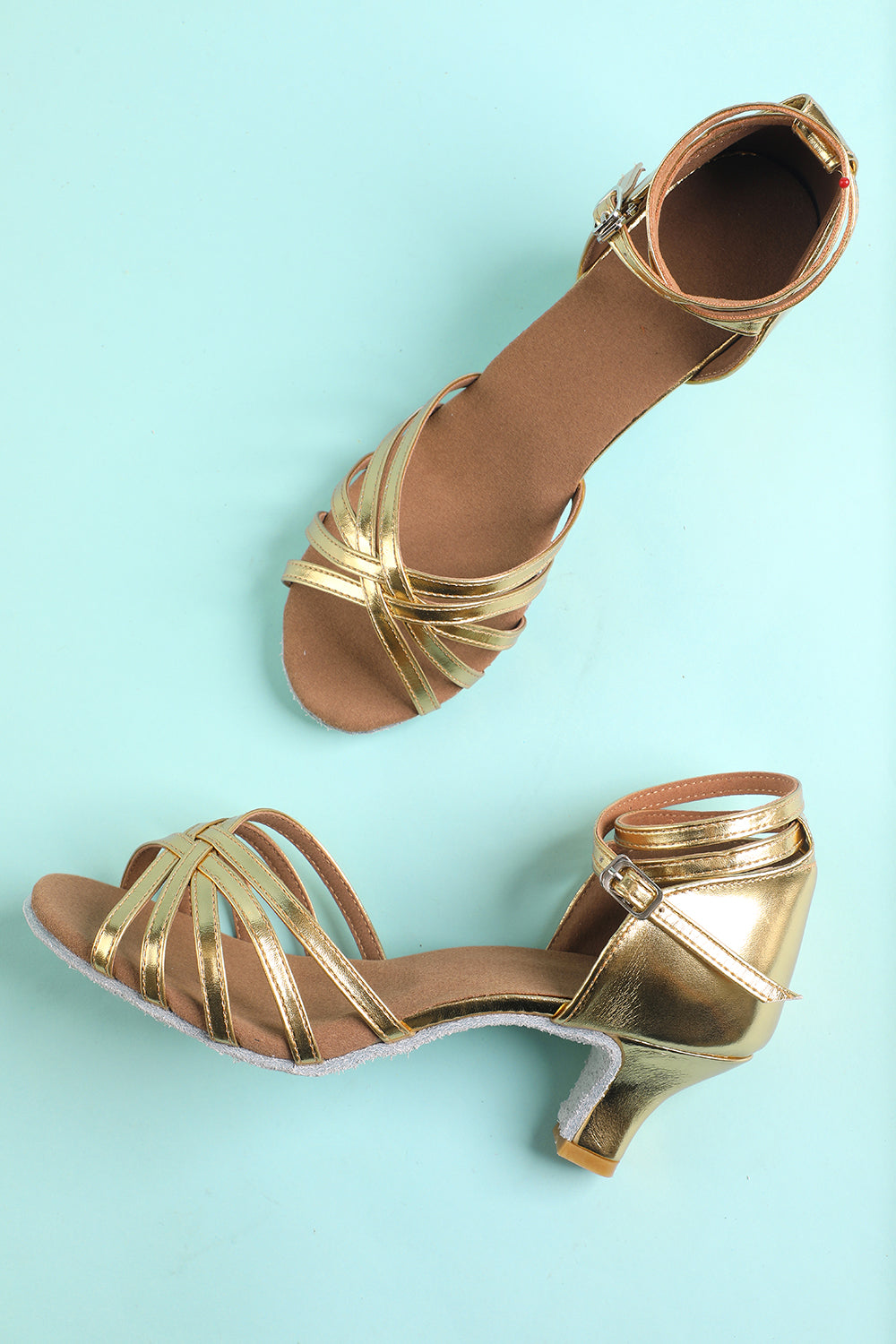 Women's Gold Buckle Low Heel Sandals Dance Shoes Wedding Shoes