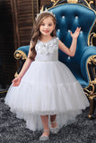 Pink Sleeveless Round Neck Tulle Flower Girl Dress with Appliques