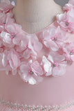 Pink Sleeveless Round Neck Tulle Flower Girl Dress with Appliques