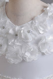 Pink Sleeveless Round Neck Tulle Flower Girl Dress with Appliques