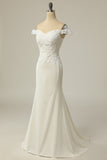 White Mermaid Off the Shoulder Floor-Length Wedding Dress With Appliques