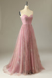 Blush A Line Sweetheart Long Prom Dress with Criss Cross Back