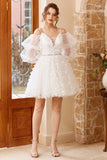 White A Line Spaghetti Straps V Neck  Knee-Length Wedding Dress