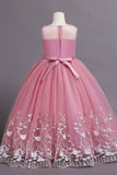 Blush A Line Tulle Flower Girl Dress with Bowknot