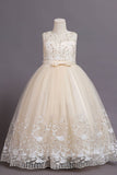 Blush A Line Tulle Flower Girl Dress with Bowknot