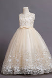 Blush A Line Tulle Flower Girl Dress with Bowknot