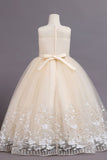 Blush A Line Tulle Flower Girl Dress with Bowknot