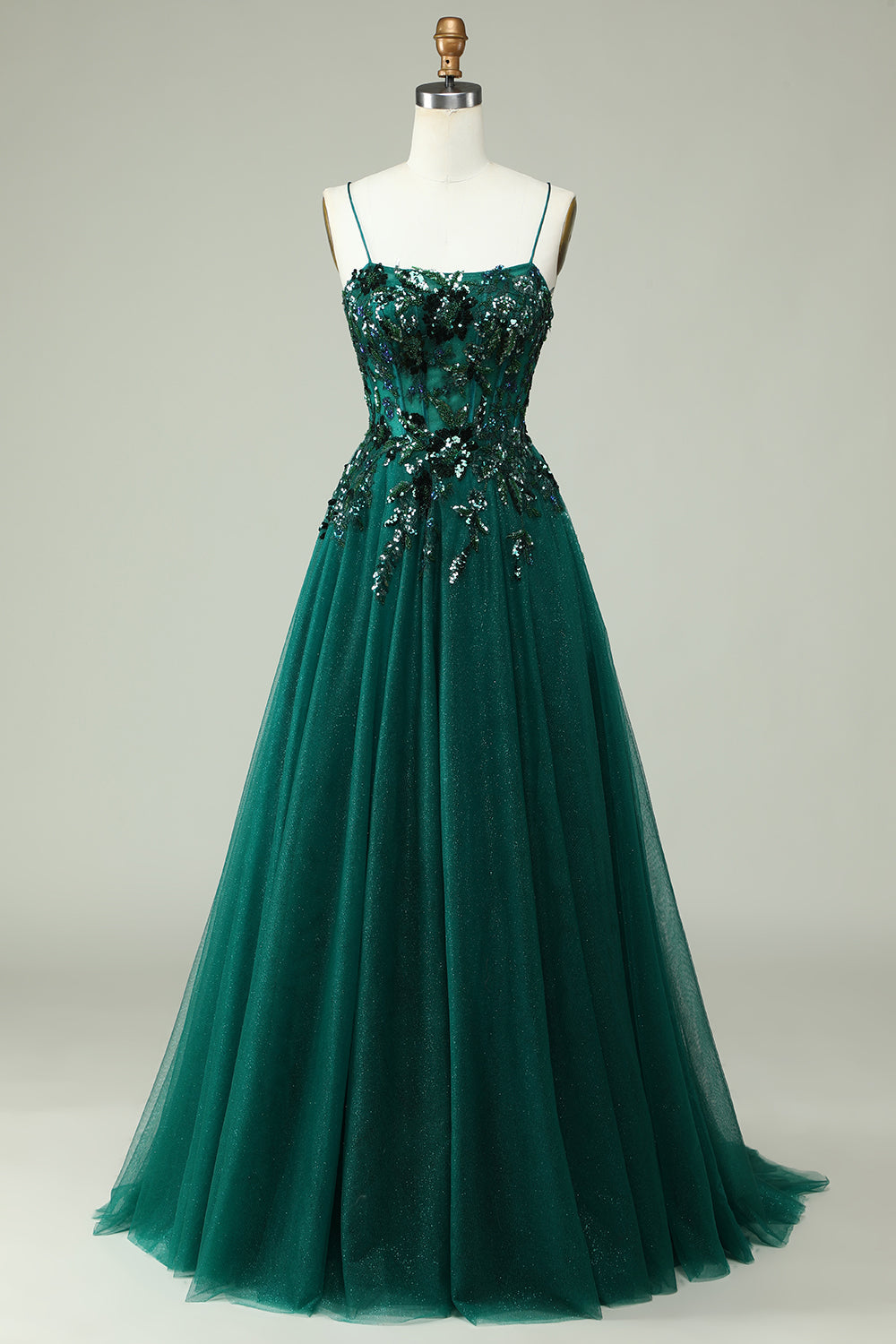 Wedtrend Women Dark Green Prom Dress A Line Spaghetti Straps