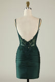 Dark Green Sheath Spaghetti Straps Homecoming Dress with Beading