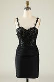 Black Bodycon Sparkly Spaghetti Straps Sequins Cocktail Dress