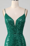 Dark Green Mermaid Sparkly Beaded Sequins Long Prom Dress with Slit