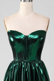 Glitter Dark Green A-Line Sweetheart Corset Metallic Long Prom Dress