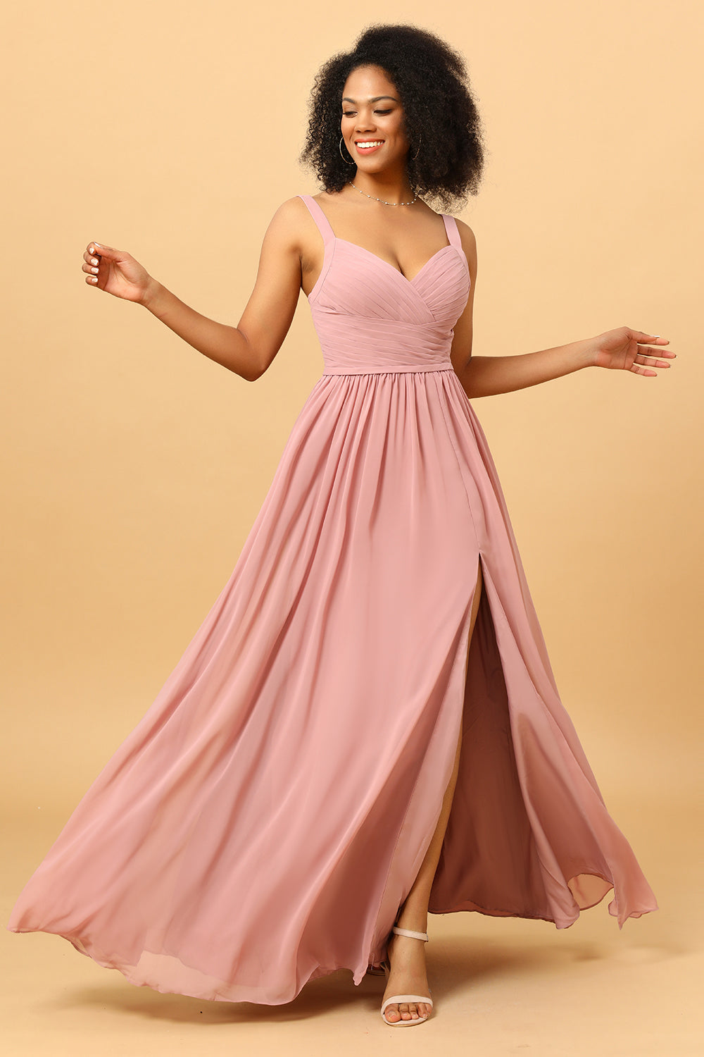 Wedtrend Blush Long Chiffon Bridesmaid Dress with Slit Straps Sleeveless Wedding Party Dress WEDTREND Wedtrend Blush Long Chiffon Bridesmaid Dress with Slit Straps Sleeveless Wedding Party Dress WEDTREND