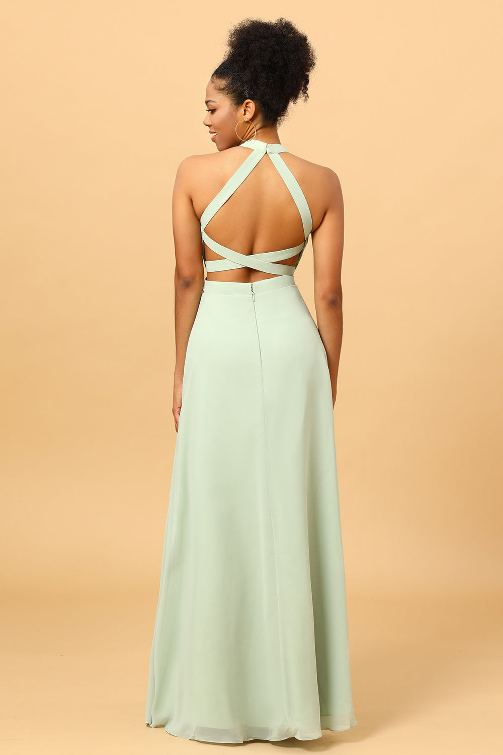 Wedtrend Women Sage Long Chiffon Bridesmaid Dress with Slit Halter Open Back Wedding Guest Dress, Chiffon Color / US24W Wedtrend Women Sage Long Chiffon Bridesmaid Dress with Slit Halter Open Back Wedding Guest Dress, Chiffon Color / US24W