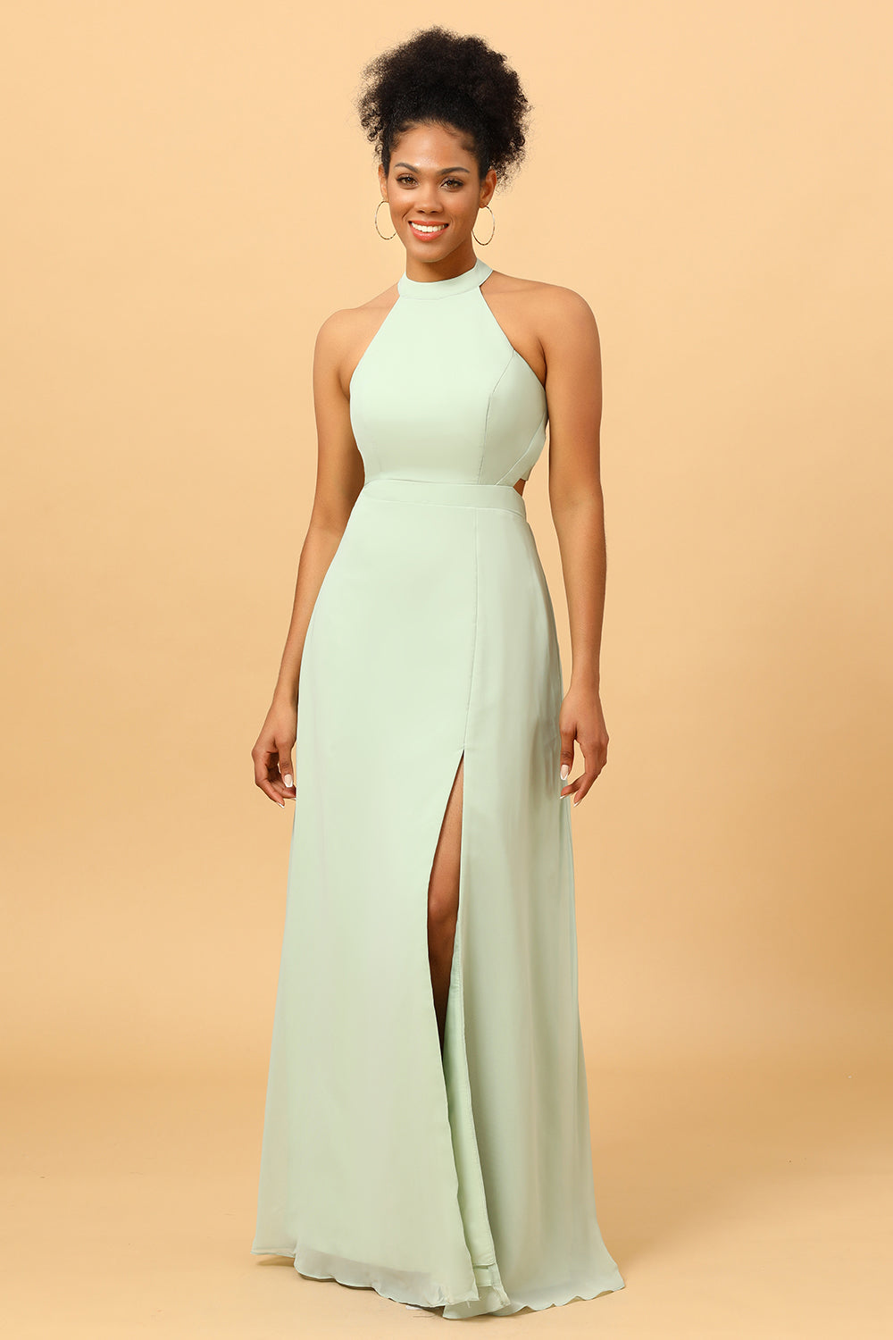 Wedtrend Women Sage Long Chiffon Bridesmaid Dress with Slit Halter Open Back Wedding Guest Dress WEDTREND Wedtrend Women Sage Long Chiffon Bridesmaid Dress with Slit Halter Open Back Wedding Guest Dress WEDTREND