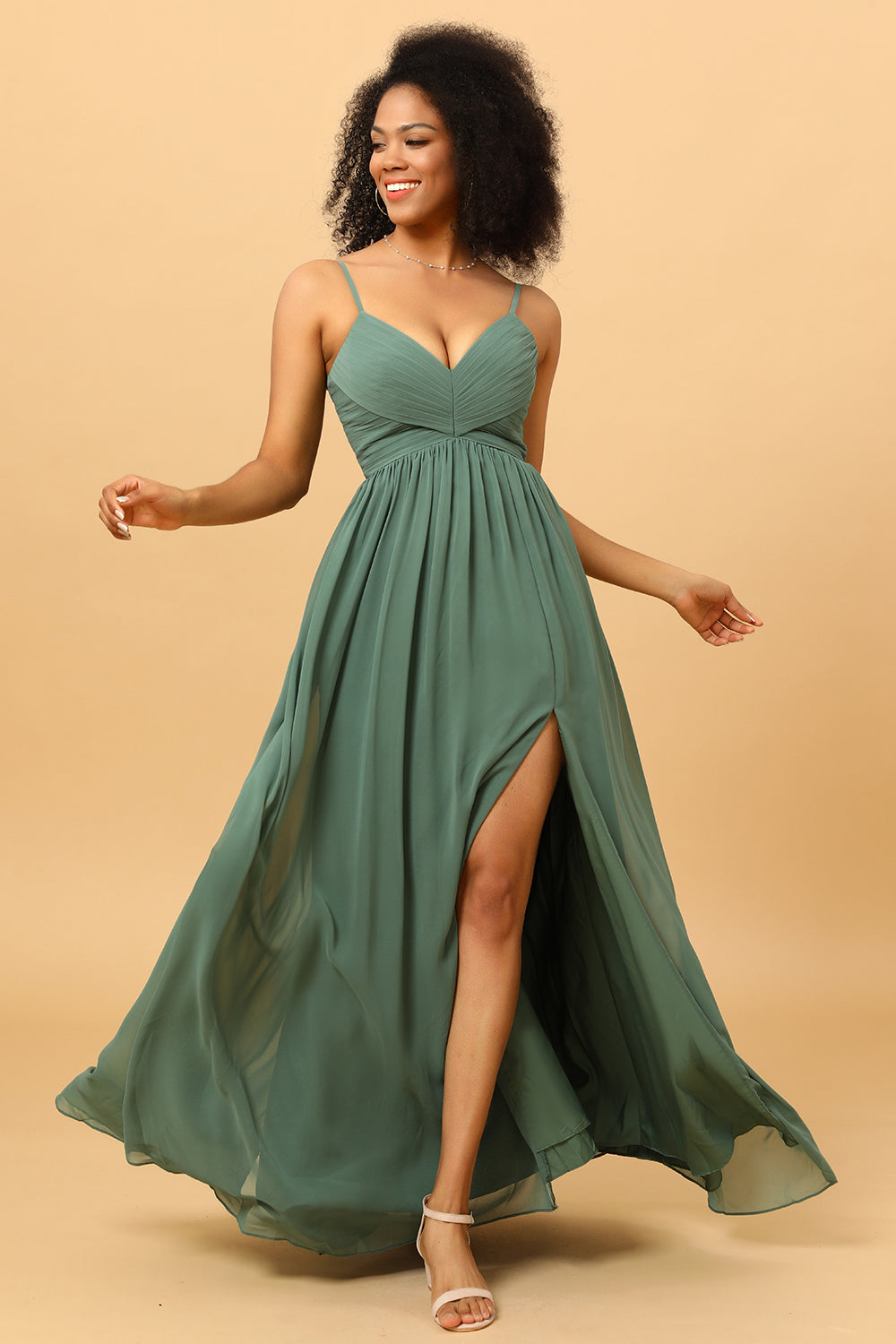 Wedtrend Women Eucalyptus Ruched Spaghetti Straps Long Chiffon Bridesmaid Dress with Slit WEDTREND Wedtrend Women Eucalyptus Ruched Spaghetti Straps Long Chiffon Bridesmaid Dress with Slit WEDTREND